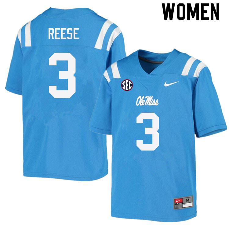 Otis Reese Ole Miss Rebels NCAA Women's Powder Blue #3 Stitched Limited College Football Jersey GJG5558XP